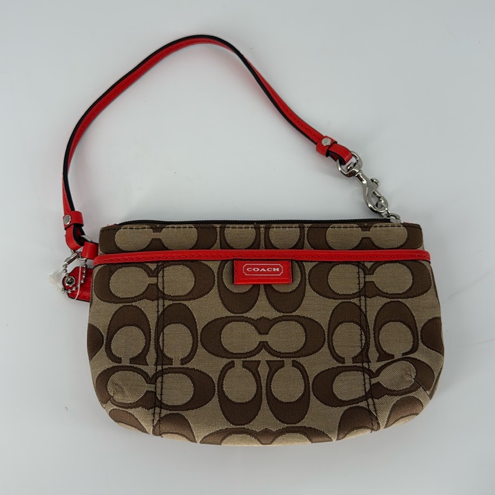 Coach Wristlet signature brown orange clutch